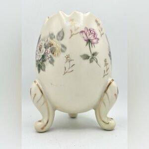 Vintage Inarco Footed Egg Vase E-116/M‎ Gold Trim and Roses 5” Tall